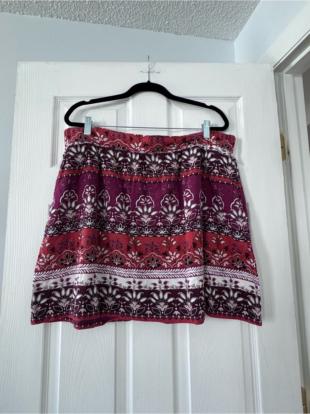 LOFT Floral-Stripe A-Line Skirt in Berry and Coral